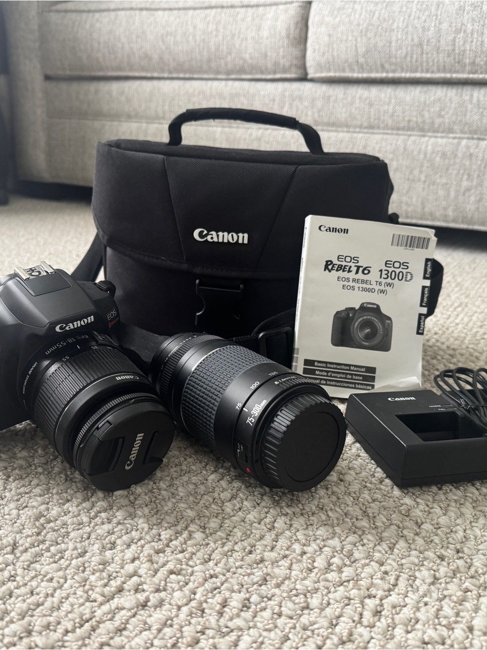 Canon EOS T6 Camera Kit in Black with Two Lenses and Case + Tripod